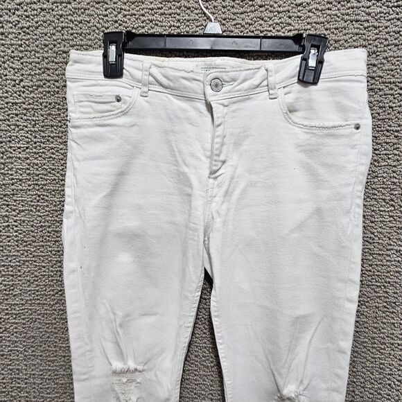 ZARA Women's White Ripped Low Rise Denim Skinny Jeans Size 8 - Picture 2 of 11